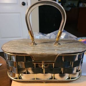 Vintage metal wooden purse